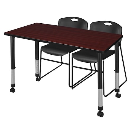Regency Regency Kee 48 x 24 in. Mobile Adjustable Classroom Table- Mahogany & 2 Zeng Stack Chairs- Black MT4824MHAPCBK44BK